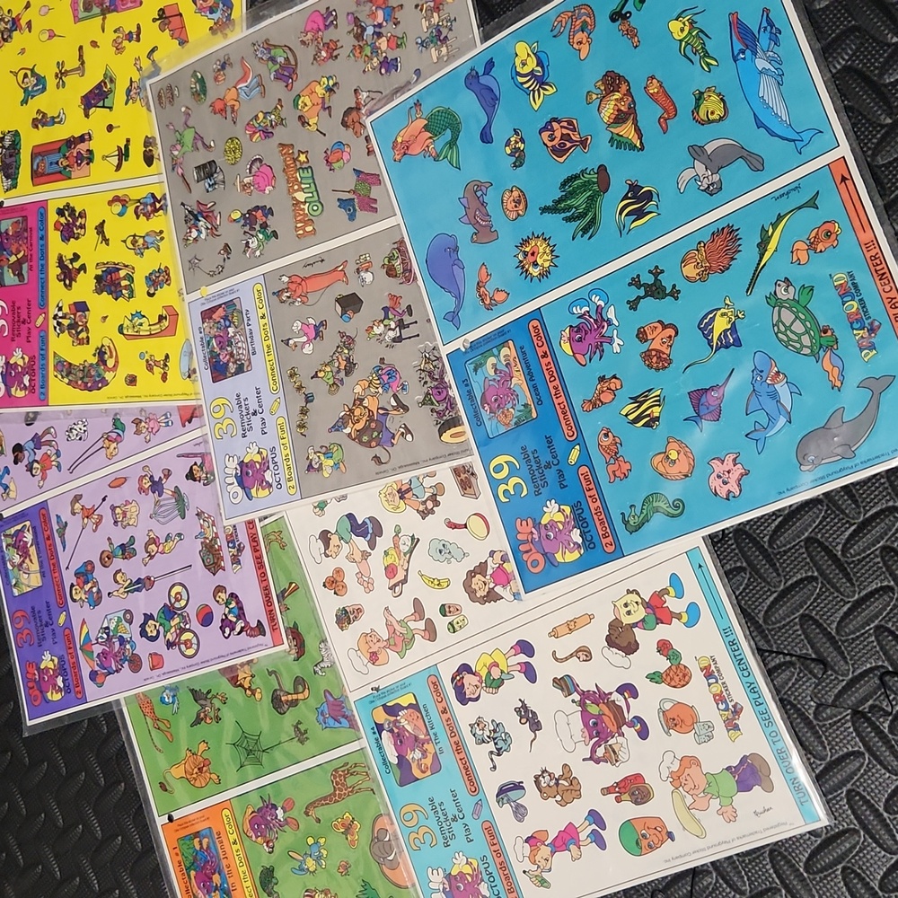 6 Vintage Ollie Octopus Sticker Activity Boards Lot 90s Nostalgia